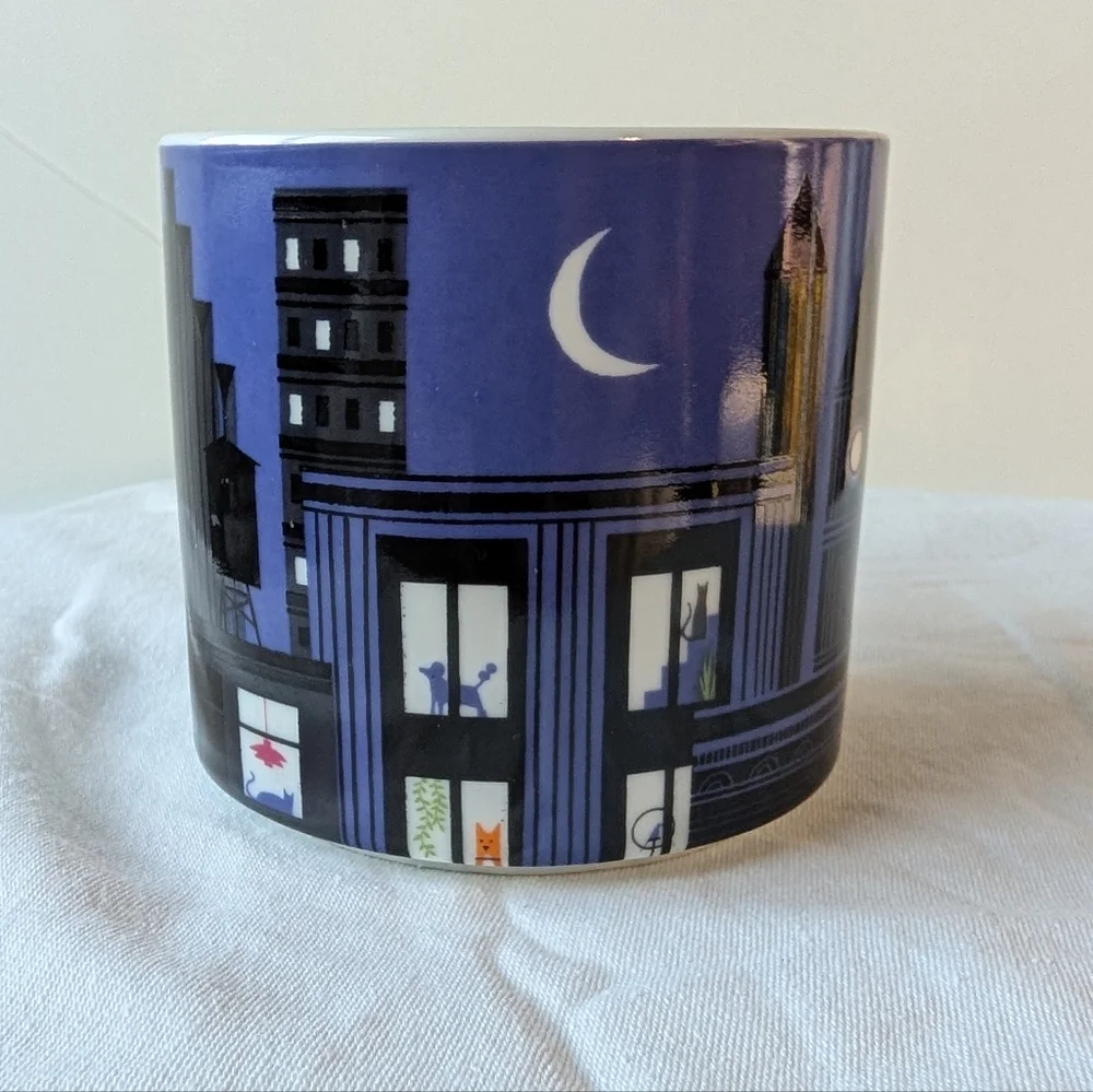 West Elm Sam Kalda ASCPA Pets In Windows City Night Skyline Mug Cup